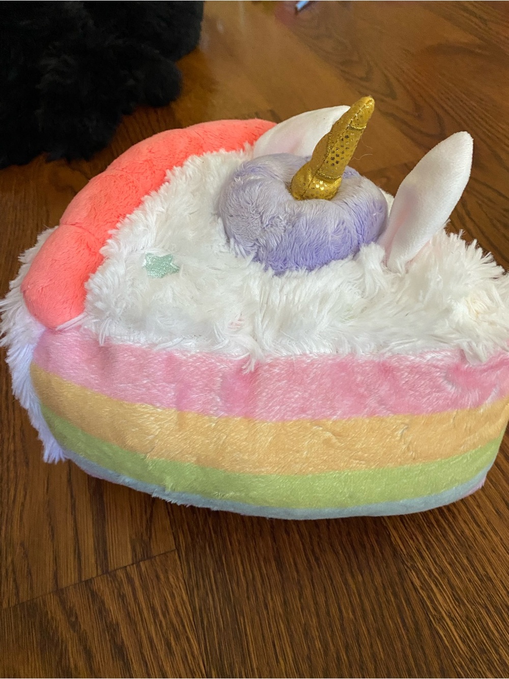 Plush Rainbow Unicorn Cake Pillow - Soft Pastel Plush
